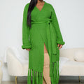 Casual Fringed Knit Maxi Wool Cardigan