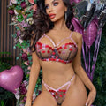 Bonheur Heart Embroidery Mesh Underwire Lingerie Set