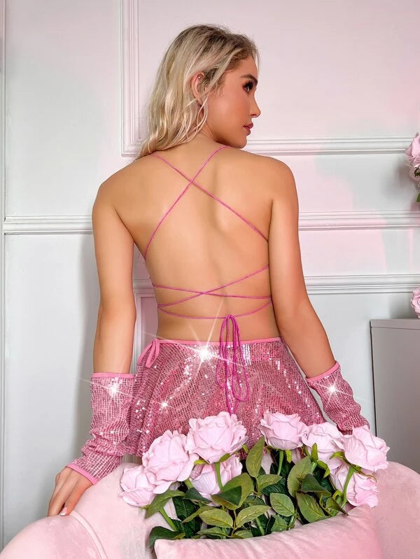 Bow Front Sequin Lingerie Set