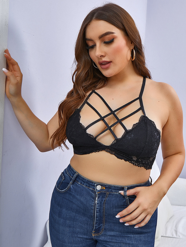 Plus Floral Lace Criss Cross Bralette