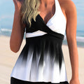 Color Block Cross Front Ombre Tankini Set