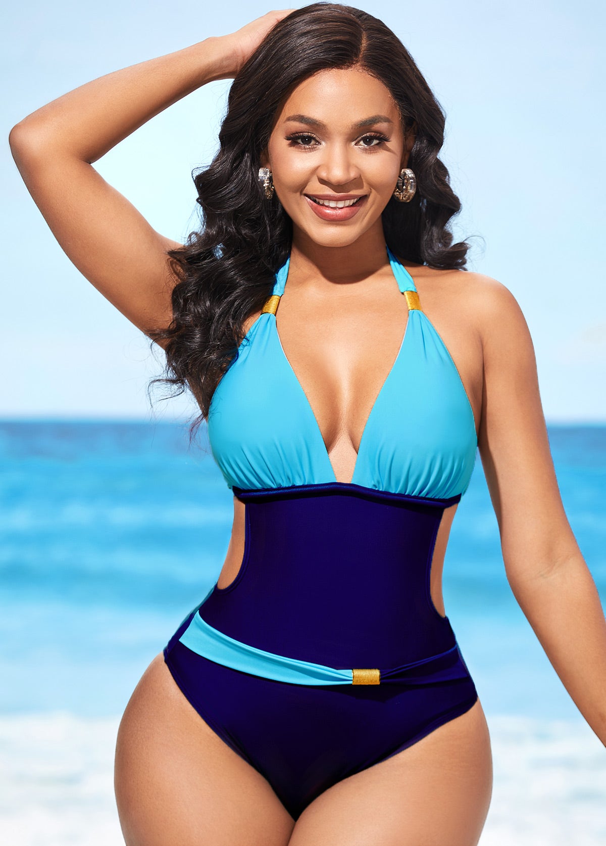 Halter Contrast One Piece Swimwear