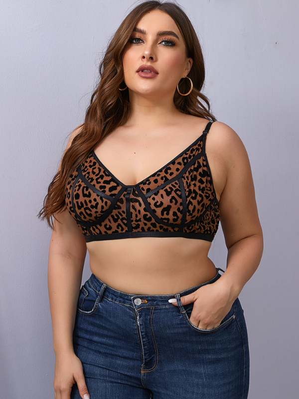 Plus Leopard Print Crisscross Back Bralette