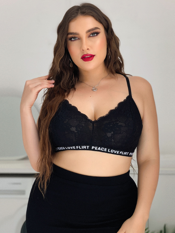 Plus Letter Tape Lingerie Bralette