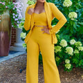 3 Pcs Long Sleeve Blazer Casual Wide Leg Pants Set