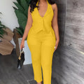 Halter V Neck Sleeveless Blazer Casual Pants Matching Set