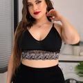 Plus Contrast Lace Rib-knit Bra