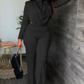 Button Turtleneck Long Sleeve Top Pants Set