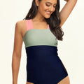 Square Neck Colorblock One Piece Swimsuit