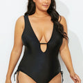 Maillot de bain une pièce noir décolleté plongeant en V