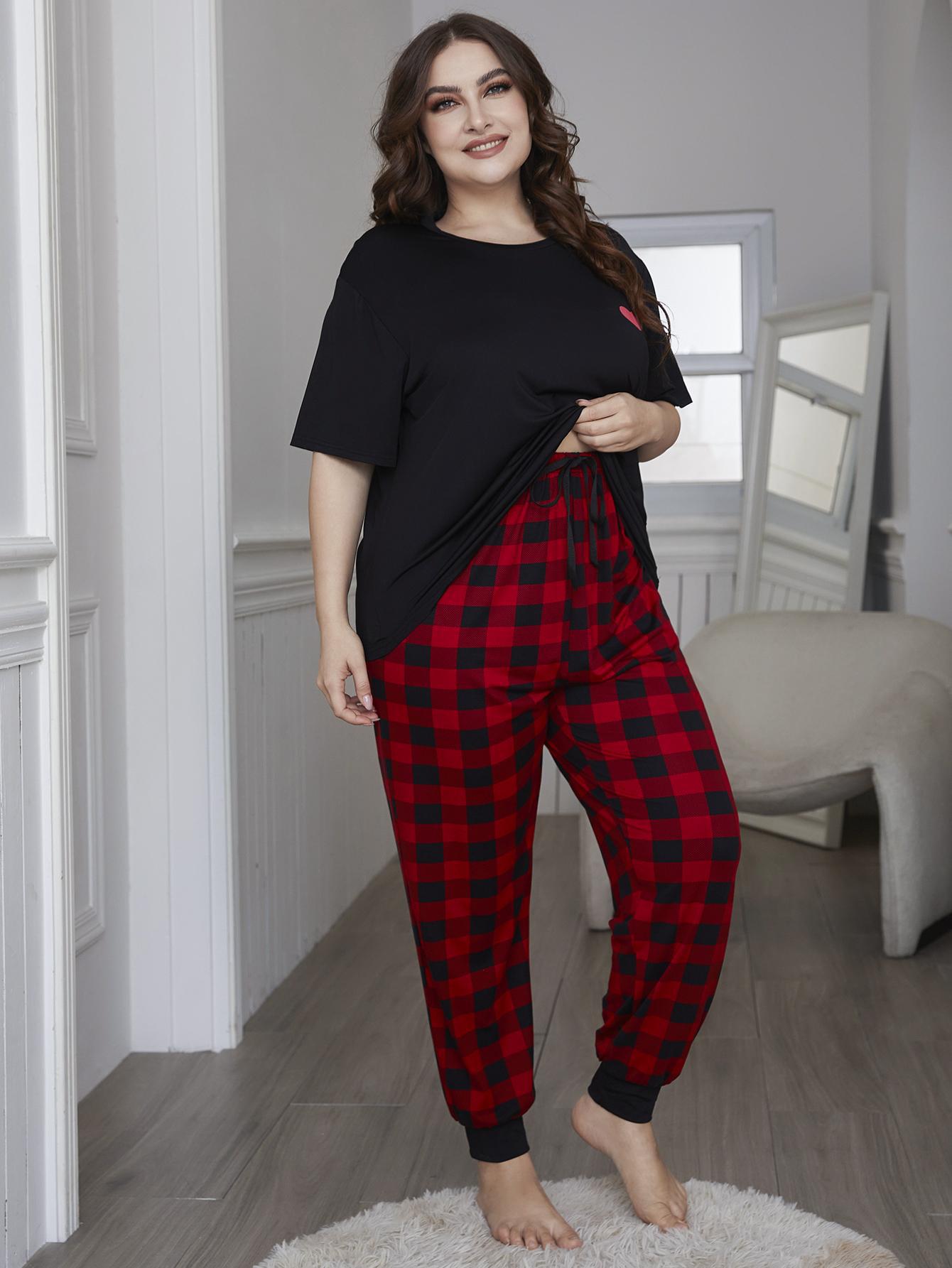 Plus Gingham Print Pajama Set