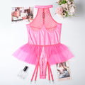 Mesh Ruffle Trim Garter Teddy Bodysuit