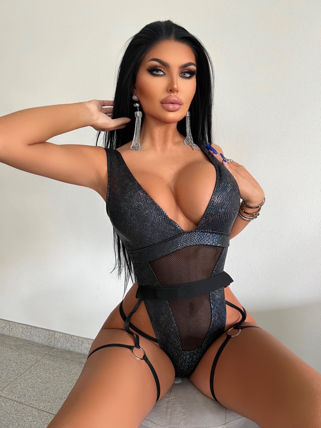 Snake Print PU Fishnet Bodysuit