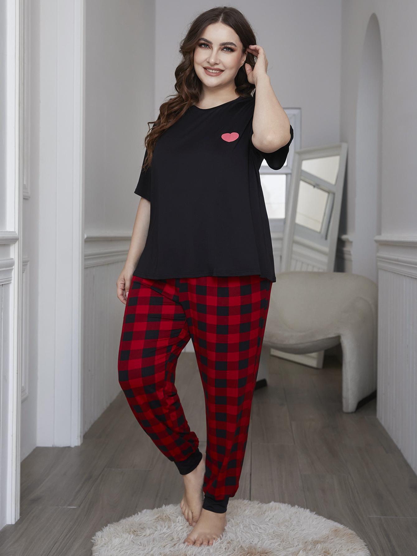 Plus Gingham Print Pajama Set