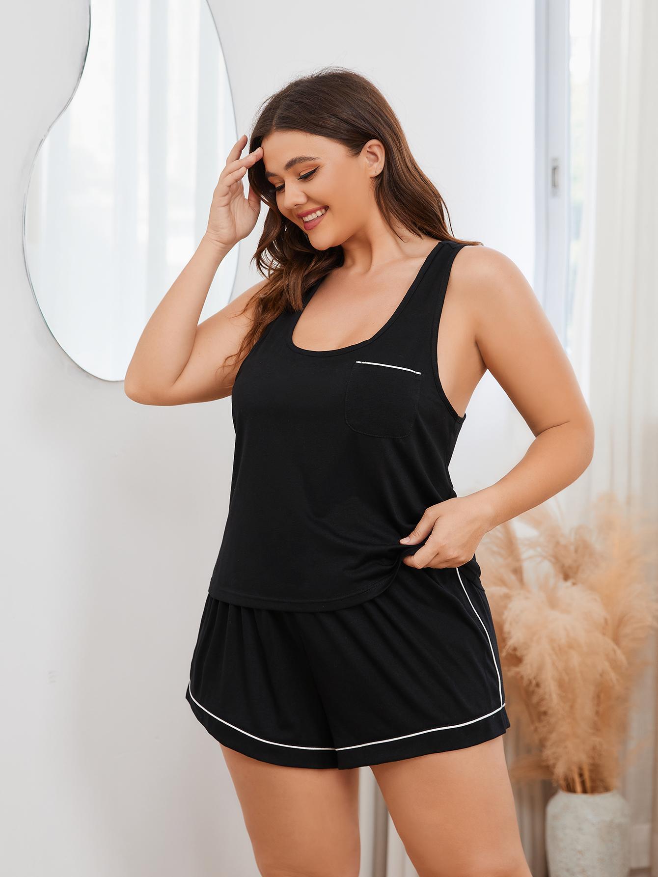 Plus Contrast Binding Sleep Tank Top & Sleep Shorts
