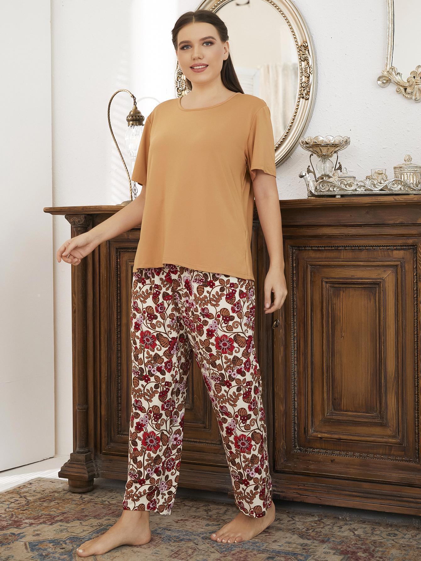 Plus Floral Print PJ Set