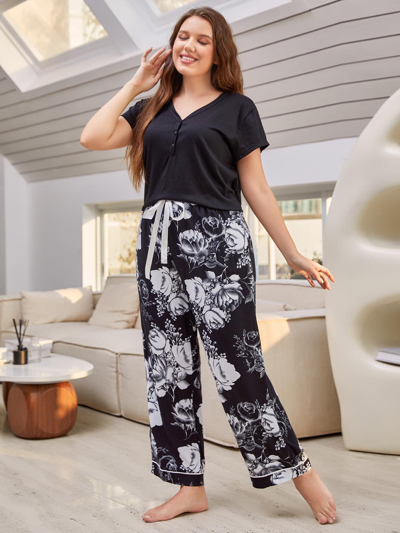 Plus Floral Print Pajama Set