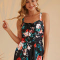 Tankini à imprimé floral, ourlet à volants et cordon de serrage croisé