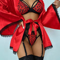 Leopard Print Contrast Lace Garter Lingerie Set