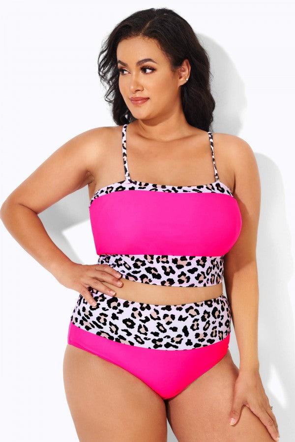 Neon Pink Leopard Women Swim Bikini Swimsuit