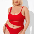 Maillot de bain une pièce rouge à découpes ajourées