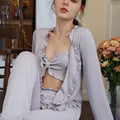 Modal French Sexy Frills Sling Pants Robe Set