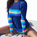 Maillot de bain anti-UV 2 pièces à rayures arc-en-ciel 