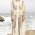 Celebrity High Slit Fringe Crochet Maxi Cover Up