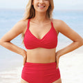 Red Twist Front High Waist Bikini Set