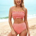 Ensemble bikini taille haute à bretelles spaghetti froncées en vichy et bretelles réglables