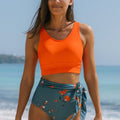 Ensemble tankini à taille haute et laçage imprimé floral